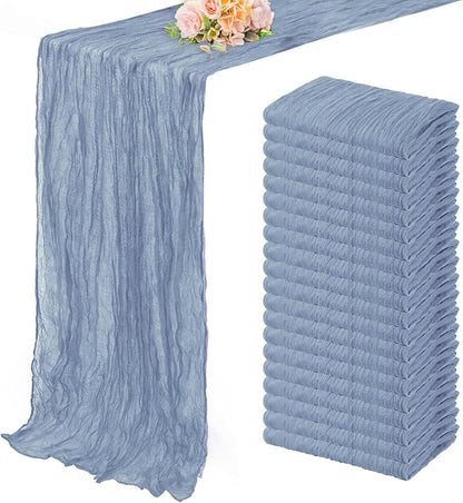 20 Pack Dusty Blue 10FT Cheesecloth Table Runner Rustic Gauze Fabric Cheese Cloth Table Runner for Wedding Bridal Baby Shower Table Decor 20 x 120 Inch Long Boho Sheer Birthday Party Table Decorations
