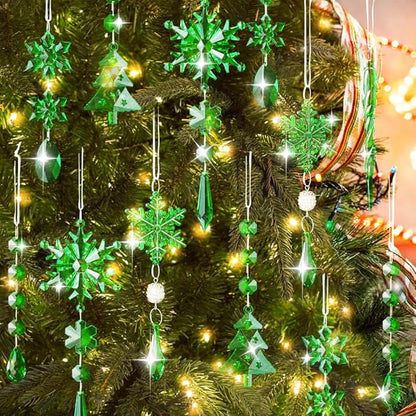 Lanpn 26 Pcs Christmas Ornaments Crystal Christmas Tree Decoration, Hanging Clear Acrylic Snowflake Icicle Drop Pendants for Xmas Winter Outdoor Indoor Party Decoration Green