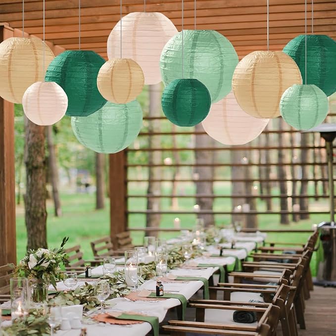 Sage Green Paper Lanterns Decorative 12pcs Party Hanging Decorations for Rustic Party Bridal Shower Wedding Baby Shower Graduation Anniversary Neutral Room Decor