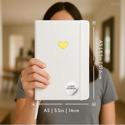 SETTINI Lined Journal, Ideal for Journaling - A5 Vegan Leather Notebook, 192 Archival-Quality Pages, QuillEase Bleed-Free Paper, Inner Pocket & Bookmark - Bride Gifts for Women, White Heart