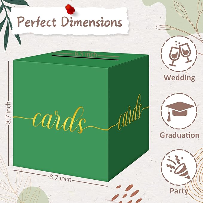 QIKSION Green Graduation Card Box, Gold Foil Gift Card Box for Graduation, Party, Wedding Reception, Birthday, Baby Shower, Raffle