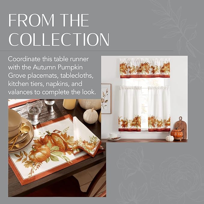 Elrene Home Fashions Autumn Pumpkin Grove Fall Runner, Seasonal Table Decor, 13"x70", Multi Color