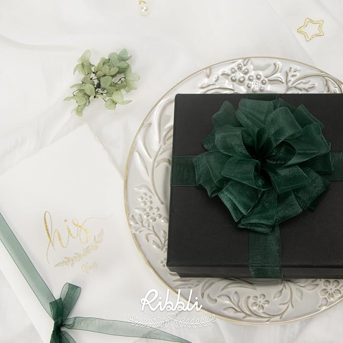 Ribbli Spruce Green Organza Ribbon,1 Inches x Continuous 50 Yard, Green Sheer Ribbon for Gift Wrapping,Cookie Wrapping,Wedding Decoration,All Crafting and Sewing