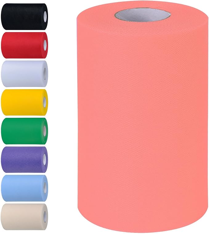 Deep Peachy Tulle Fabric Rolls 6 Inch by 100 Yards (300 feet) Tulle Roll Spool Fabric for DIY Tutu Skirt Baby Shower Birthday Party Wedding Decorations Christmas Craft Supplies (Deep Peachy)