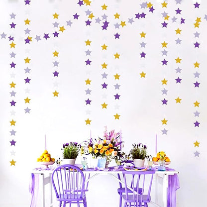 Purple-Lavender White-Gold Party-Decorations Star Garland - 62ft Streamers Hanging Banner,Girl Birthday Wedding Twinkle Twinkle Little Star Baby Bridal Shower Graduation Decor Hugtmr