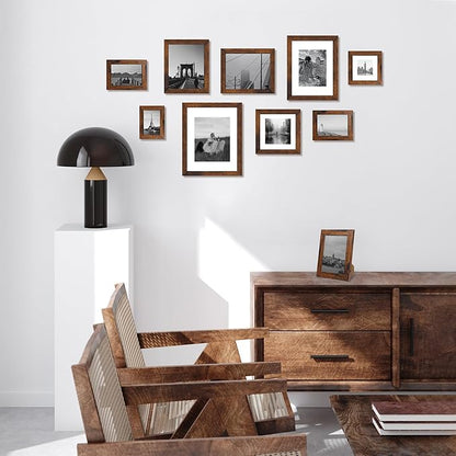 11x14 Picture Frame Set of 4 with Tempered Glass, Rustic Frame Display 8x10 Pictures with Mat or 11 x 14 Without Mat, Wooden Photo Frames for Wall Mounting