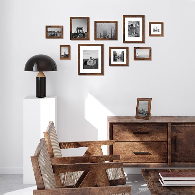8.5x11 Picture Frame Set of 4, High Definition Real Glass Rustic Frame, Wood Photo Frames 8.5 by 11 Diploma Document for Wall Hanging and Tabletop Display