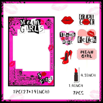 LaVenty Mean Girls Party Photo Booth Props Frame Mean Girls Party Decoration Y2k Birthday Party Decorations Hot Pink Girl Birthday Party Supplies