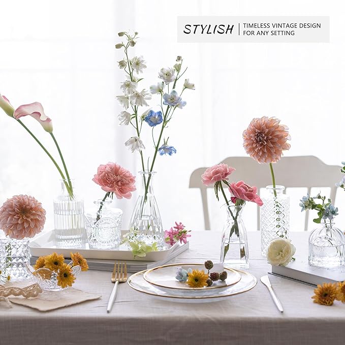 12pcs Glass Bud Vase Set, Small Clear Flower Vases for Centerpieces in Bulk, Mini Vintage Vase for Wedding, Home,Table Decoration