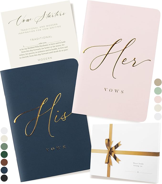 ARTESORI Wedding Vow Book for Her & Him, Soft Touch, Gold Engraving, 28 Lined Pages, Wedding Vow Books His and Hers, Wedding Essentials, Wedding Registry Gifts, His and Hers Gifts [Blush & Navy]