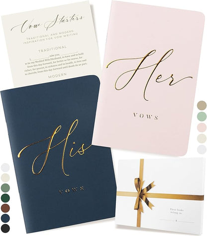 ARTESORI Wedding Vow Book for Her & Him, Soft Touch, Gold Engraving, 28 Lined Pages, Wedding Vow Books His and Hers, Wedding Essentials, Wedding Registry Gifts, His and Hers Gifts [Blush & Navy]
