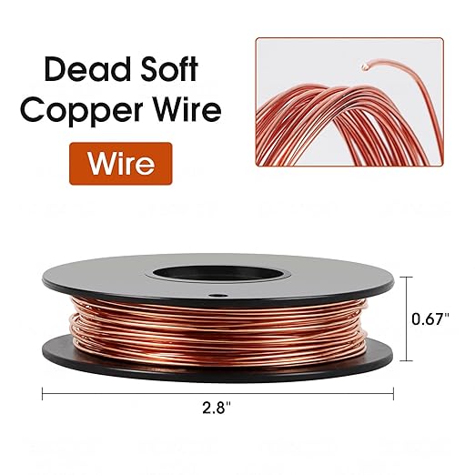 14 Gauge/1.6 mm 26 feet 5 oz 99.9% Dead Soft Copper Wire for Electroculture Gardening, Jewelry Making, Beading, Science Projects, DIY Artwork, Pure Bare Copper Wire