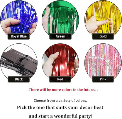 4 Pack Iridescent Pink Total 40 Feet Foil Fringe Garland Metallic Tinsel Banner Wall Hanging Drapes Parade Float Skirting Decorations for Trailer Mardi Gras Party Birthday Wedding