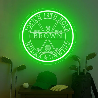 Custom LED 19th Hole Golf Neon Sign, Personalized Neon Name Signs for Wall Decor, Dimmable Light Up Signs Customizable for Golf Clubs Bar Man Cave Lounge Party Clubhouse, Golfer Men Dad Gifts