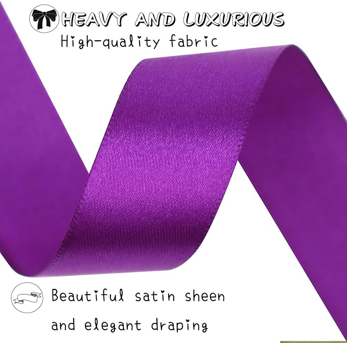 Purple Solid Satin Ribbon 1 Inch 25 Yards Solid Polyester Fabric Ribbon for Gift Wrapping Wedding Christmas Baby Shower Birthday Party Decoration Handmade Immortal Flower Craft