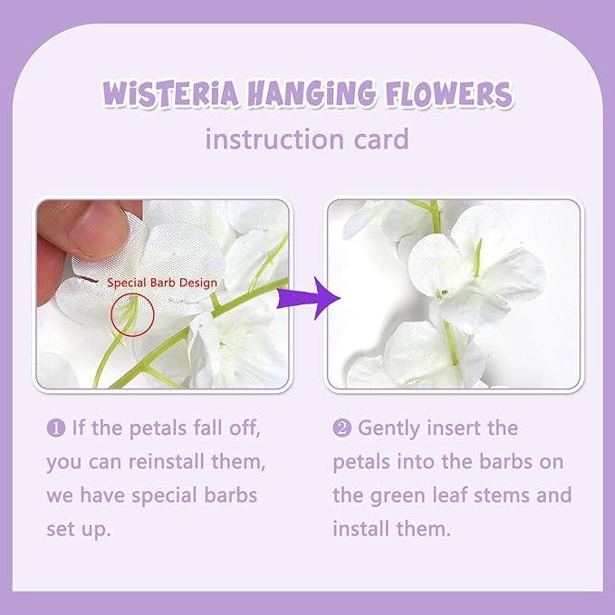 12 Pack Light Purple Wisteria Hanging Flowers Garland, 3.77 Feet Artificial Flower Vines, Fake Wisteria, Artificial Vines Hanging Garland for Backdrop Outdoor Yard Garden Decor