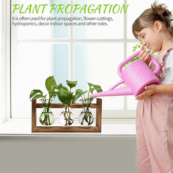 Plant Propagation Station Plant Terrarium Unique Birthday Gifts for Women Home Office Decor Planter with Wooden Stand - 3 Bulb Glass Vase