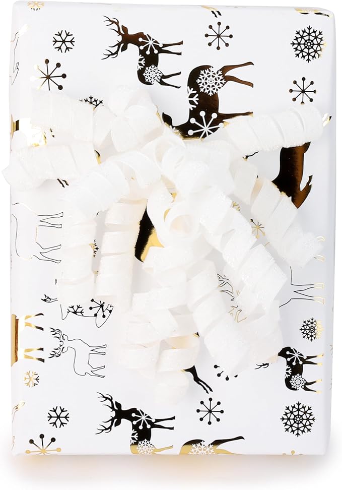 6" Metallic Glitter White Self Adhesive Curly Ribbon Gift Wrap Bows for Christmas, Holiday, Birthday, Wedding, Presents, Party Favors Decorations 6-Count