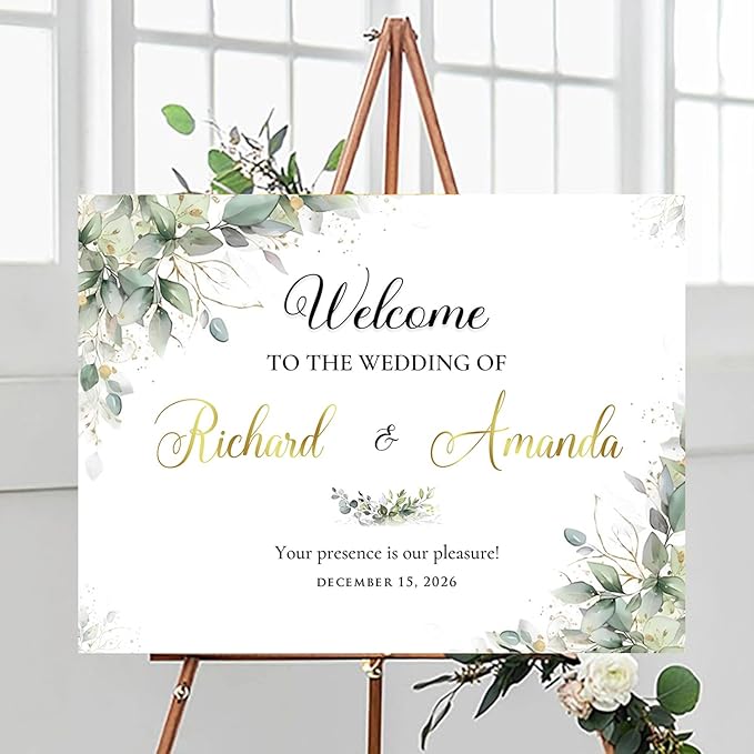 Welcome To Our Wedding Sign, Wedding Yard Signs, Welcome Sign For Wedding Entrance, Rustic Wedding Decorations For Ceremony, Greenery Theme Wedding Sign Decoration
