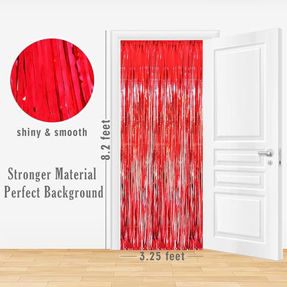 GOER 3.2 ft x 8.2 ft Metallic Tinsel Foil Fringe Curtains Party Photo Backdrop Party Streamers for Birthday,Graduation,New Year Eve Decorations Wedding Decor (1 Pack, Red)