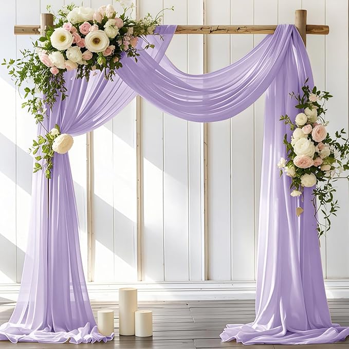 Wedding Arch Draping Fabric 2 Panels 30'' x 18FT Lilac Sheer Chiffon Arch Drapery for Photo Booth Bridal Shower Baby Shower Church Decor Newborn Photography Christening Outdoor Party