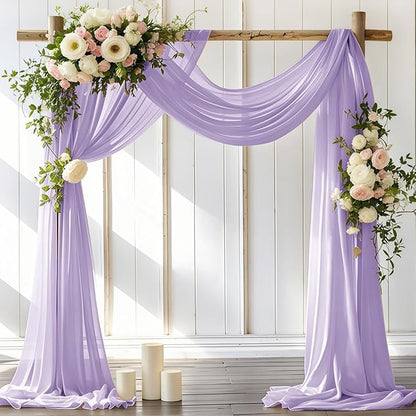 Wedding Arch Draping Fabric 2 Panels 30'' x 18FT Lilac Sheer Chiffon Arch Drapery for Photo Booth Bridal Shower Baby Shower Church Decor Newborn Photography Christening Outdoor Party