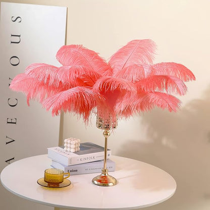 Larryhot Red Large Ostrich Feathers - 10pcs Feathers for Vase Decoration,Wedding Party Centerpieces and Home Decorations (Sunset Red)