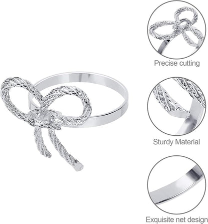 Pack of 12 Napkin Rings Alloy Hollow Out Flower Napkin Holder Dinning Table Napkin Ring for Dinner Parties Wedding Banquet Table Setting Family Gatherings Table Decor（Silver，12）