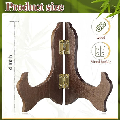Tatuo 4 Packs Wooden Display Stand Decorative Plate Stands for Display Picture Frame Holder Easels(Brown,4 Inch)