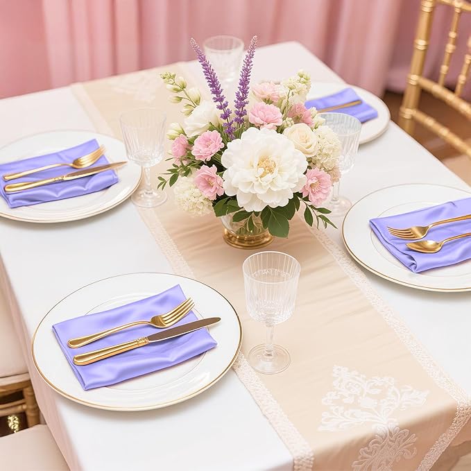 Bailarina 80 Pack Lavender Satin Napkins,17x17 Inches Wedding Napkins Square Soft Silky Table Napkins Bulk Decorative Elegant Cloth Napkin for Party Decoration, Banquet,Wedding,Graduation