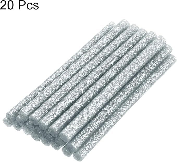 uxcell 20pcs Hot Glue Sticks for Glue Gun 11mm/0.43-inch x 4-inch Mini Hot Melt Adhesive Glue Stick Glitter Silver