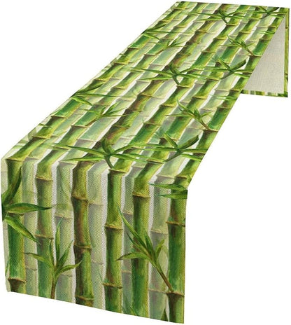 Bamboo Table Runner,Green Plant Print Table Runner for Kitchen Dining Table Home Party Decoration 13x108 Inch
