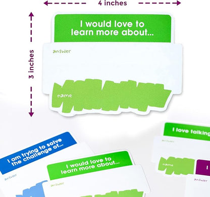 We! Connect Name Tag Stickers (150 PCS) - Easy-to-Write Name Stickers with Conversation Starters - Ideal for Networking, Ice Breakers & Adult Educational Team Building Games - Self-Adhesive Tags