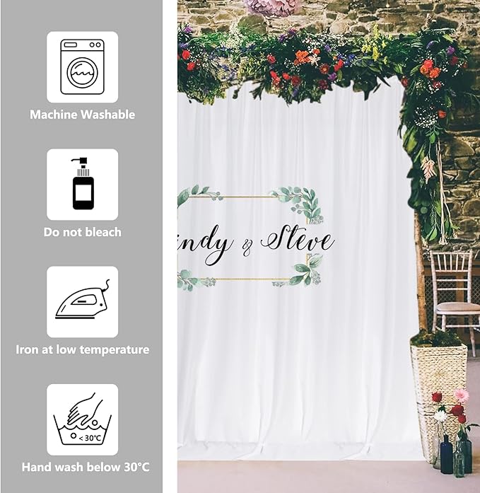 10 ft × 10 ft White Backdrop Curtain for Wedding Decor Holiday Party - White Wedding Backdrop Polyester Photography Backdrop Drapes Baby Shower Birthday Privacy Sliding Curtains Home Decor, 2 Panels