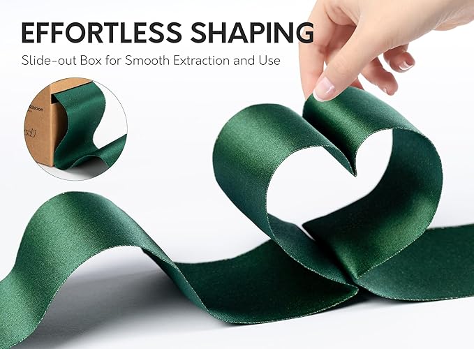 Christmas Ribbon Wired Green Satin Ribbons 2-1/2 Inch Double-Faced Gold Glitter for Tree Decoration, Wreath, Gift Wrapping, Home Decor 10 Yards