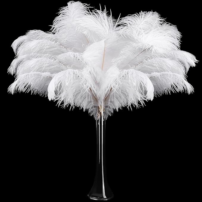 Retrowavy 30 Pcs 18-20 Inch Large Natural Ostrich Feathers Bulk for Centerpieces for Wedding Party Centerpieces Home Decoration Flower Arrangement (White)