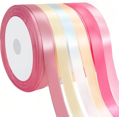 3/8" 6 Colors X 25 Yards Pink/Hot Pink Satin Ribbon,150 Yards Assorted Colors Satin Ribbons for Flower Bouquet,Ribbons for Gift Wrapping Happy Birthday Party Decorations