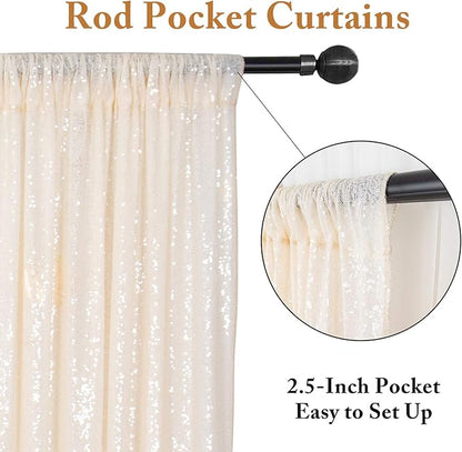 ShinyBeauty Ivory Sequin Backdrop 2pcs 4x7ft | Sparkle Photo Background for Weddings, Parties, Events | Elegant Shimmer Curtains Panels | Perfect for Birthday Celebrations