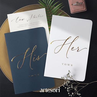ARTESORI Premium Wedding Vow Book for Her & Him, Soft Touch, Gold Foil, 28 Lined Pages, Wedding Vow Books His and Hers, Wedding Essentials, Wedding Registry Ideas, His and Hers Gifts [White & Navy]