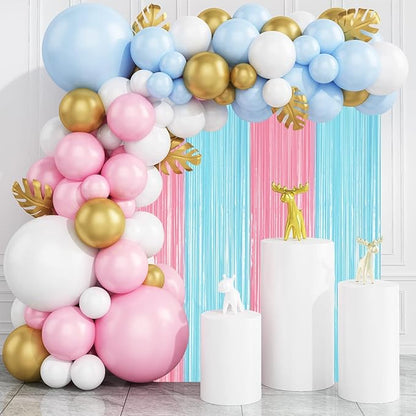 2 Pack Pastel Blue and Pink Foil Fringe Backdrop Curtains, Tinsel Streamers Party Decorations, Fringe Backdrop for Gender Reavel, Baby Shower Party