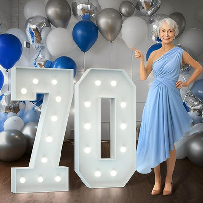 Marquee Numbers 4 Feet Tall Big Light Up Numbers 70th Birthday Decorations Women Men White Anniversary Party Decor Large Cardboard Prop Backdrop Sign 70