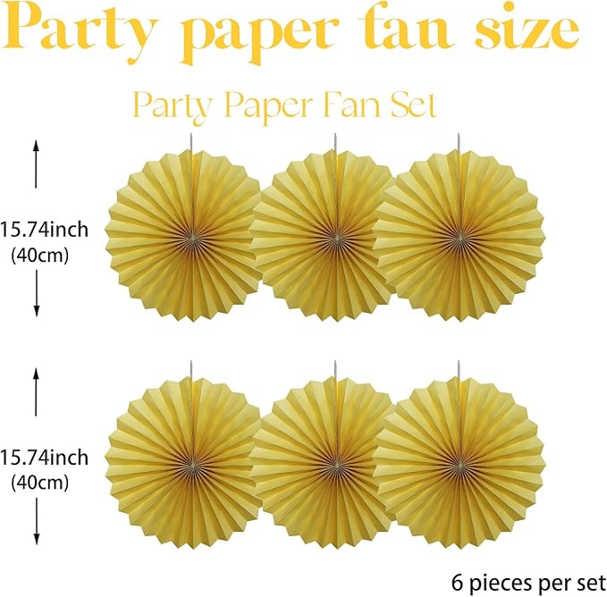Yellow Birthday Decorations,DIY Yellow Paper Fans Hanging Decoration ,Party Supplies Party Fans 16in, Wedding Graduation Events Accessories 30 Color DIY Set （Yellow）