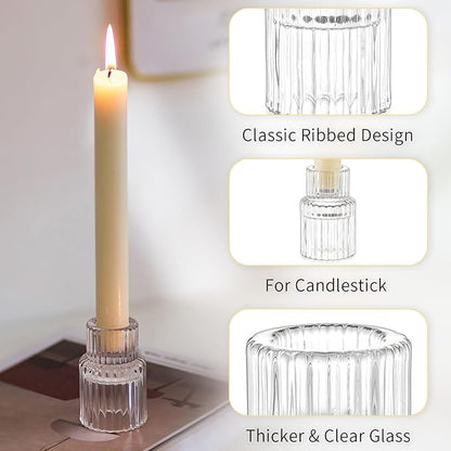 Romadedi Glass Candle Holder for Candlestick - 10Pcs Clear Small Tapered Candle Holder Wedding Decor Table Centerpiece Bulk for Candle Sticks Christmas Party Living Room Dinner Advent
