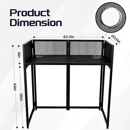 Portable DJ Booth 40" x 20", DJ Facade Table with Black/White Light Scrims, Foldable DJ Stand for Laptop and Controller,with Carry Bag, Cable Hole, Perfect for Bars, Clubs, Party, Private Events