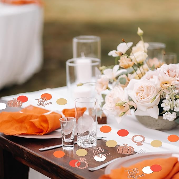 Whaline 280Pcs Fall Wedding Confetti Glitter Fall in Love Ring Pumpkin Paper Confetti Pink Orange Table Decorations for Autumn Wedding Baby Shower Birthday Party