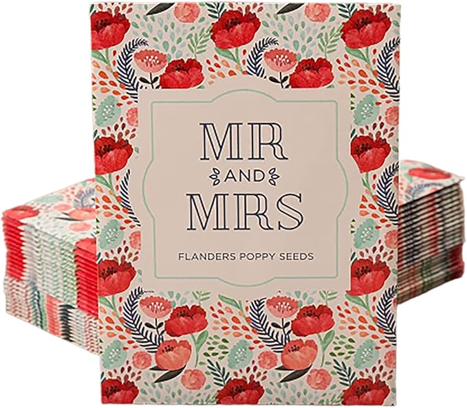Bentley Seeds Mr & Mrs Pre Filled Flanders Poppy Seed Packets - 25 Individual Flanders Poppy Seed Packs -Wedding or Anniversary Party Favors Non-GMO Eco-Friendly Gift - Indoor Outdoor Garden Seeds