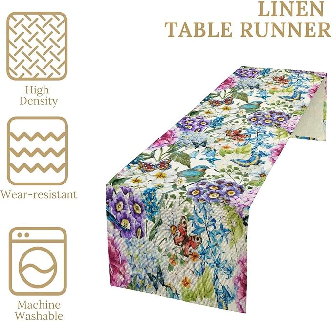 Brown Bird Floral Table Runner Spring Flower Kitchen Table Decoration Suitable for Family Dinner Decoration 13x108 Inch