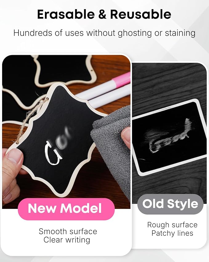 Uniclife 24 Pack Mini Chalkboard Signs for Food, Small Chalkboard Signs with Strings Chalk Markers & Replacement Stickers, Hanging Chalkboards Sign Reusable Wooden Food Labels for Party Buffet Wedding