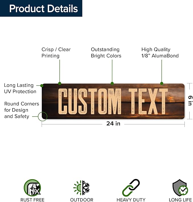 Custom Sign, Custom Street Sign, 11 Font Colors, 13 Font Styles, 4 Hole Options, 22 Sizes, 6x24 Inches, Rust Free DiBound, Fade Resistant, Made in USA by My Sign Center (Vintage Wood)