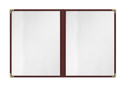 Goodsmart Restaurant Menu Covers - 25 Pack Burgundy 8.5" x 11", 2-Page/4-View, Side-Loading Vinyl Menu Holders, Clear Sleeves, Double-Stitched Edge, Leather-Style Café Menu Covers with Gold Corners